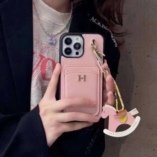 Hermes Phone Case Hermes Lychee Texture Card Holder Phone Case With Card Holder