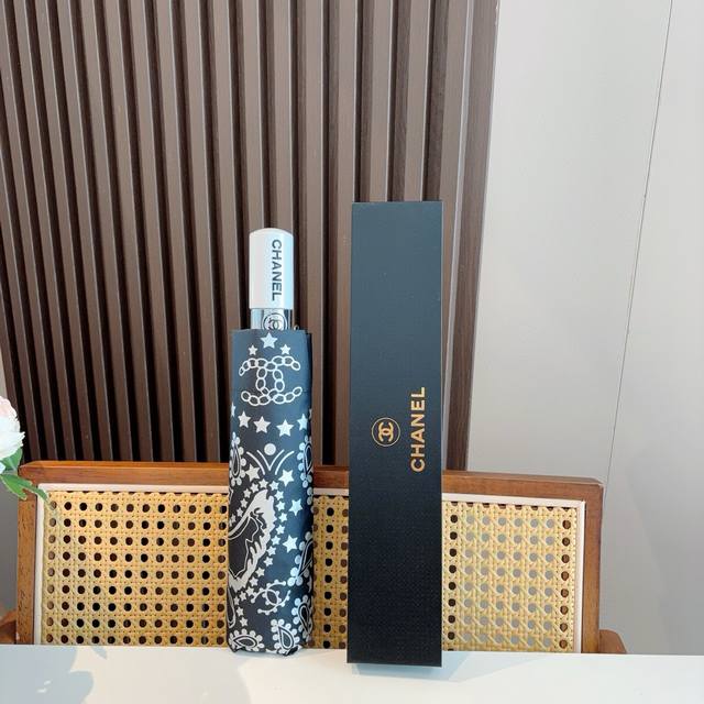 Chanel Three-Fold Hand-Held Folding Umbrella, Exquisitely Crafted, Elegant And F