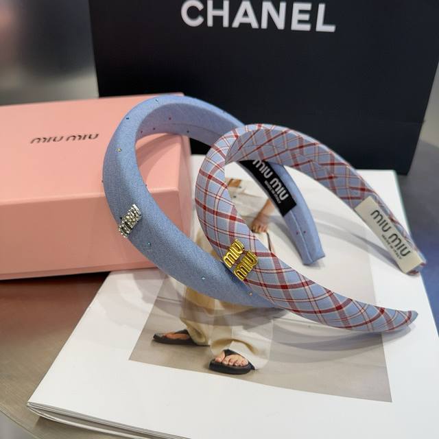 With Packaging Box Miumiu New Checkered Hairband, Simple And Elegant, Practical