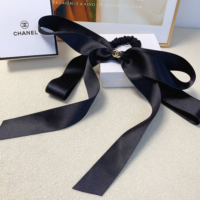 Chanel Small Chanel Leather Hairband With Bow Ribbon Leather Hairband - Elegant