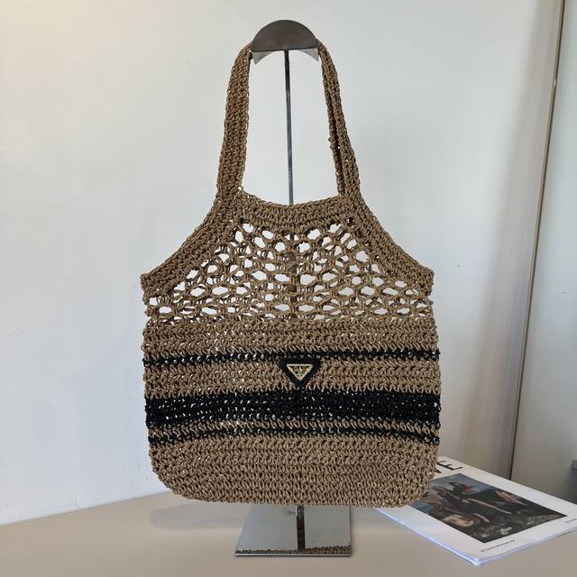 Prada Straw Bag, Handwoven, Essential For Summer Outings. Dimensions: 30 X 27 X