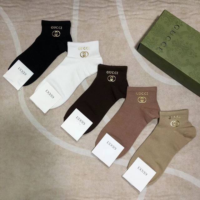 Special Gucci New Women's Socks, 5 Pairs Per Box. Made From 100% Cotton, Soft, C