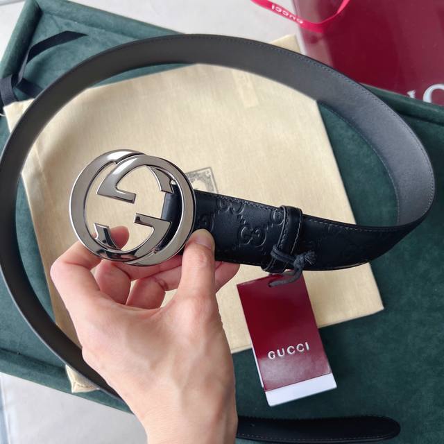 Gucci Signature Leather Belt, Style Number 411924 Cwc1N 1000, Interlocking Doubl
