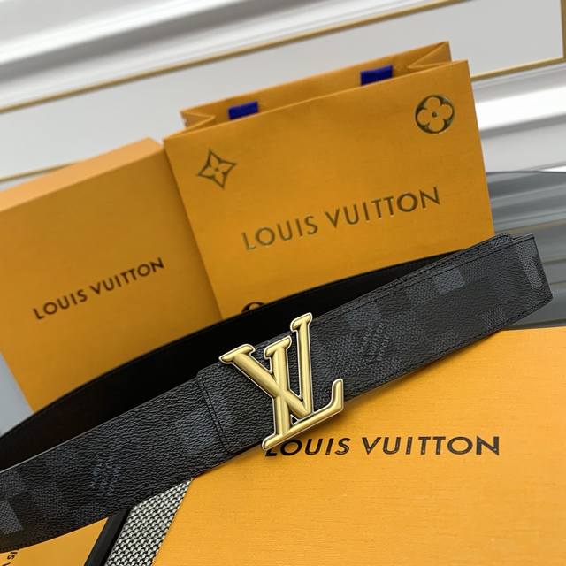 This M8958 Lv Dimension Double-Sided Belt Features Deep Leather Embossed With Th