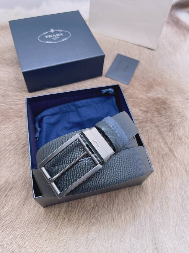 Prada Authentic Double-Sided Belt, Italian Export Company Order, Saffiano Cross-