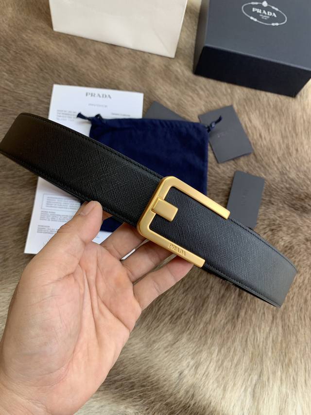 Prada Authentic Double-Sided Belt, Italian Import Company Exclusive, Saffiano Cr