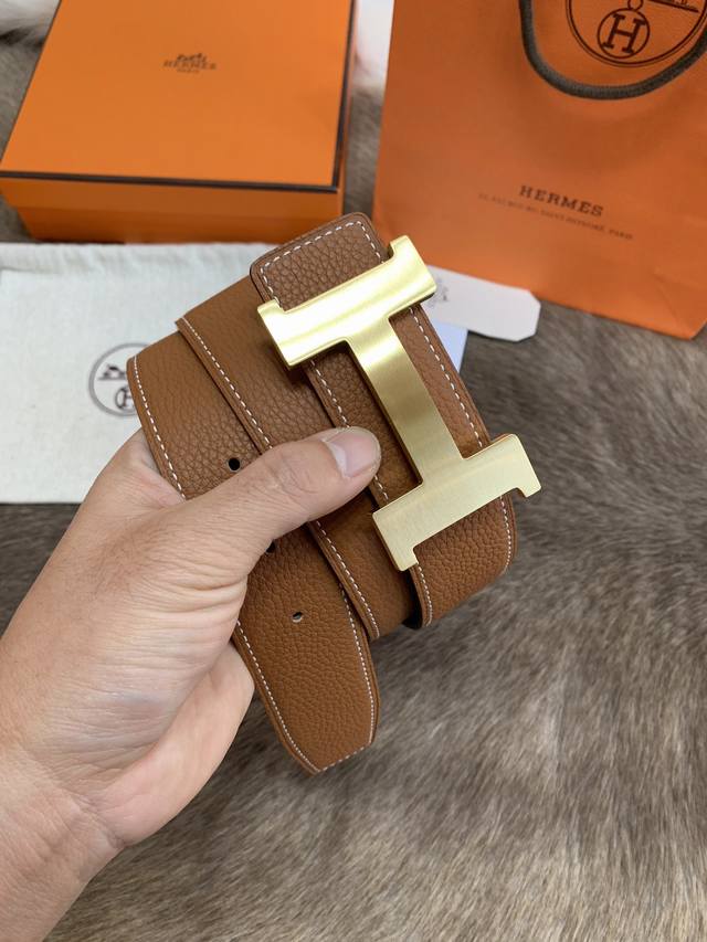 Herm S Men's Belt Italian Imported Original Factory-Made Togo Leather With A Dis