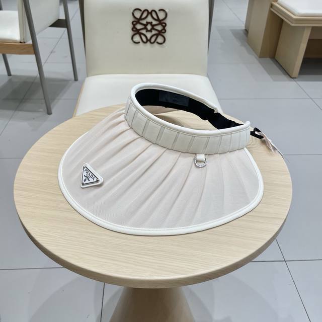 Prada Prada Summer New Wide-Brimmed Open-Top Hat For Women Outdoor Travel Pleate