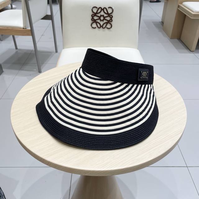 Dior Long-Brimmed Striped Breathable Woven Straw Hat With Open Top, Foldable Hat