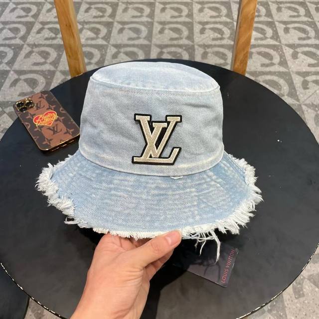 Louis Vuitton Lv New Arrival Denim Fringe-Trimmed Fisherman's Hat, Simple And El