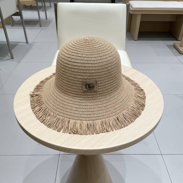 Gucci Women's Wide-Brimmed Korean-Style Fringed Breathable Straw Hat, Summer Sun