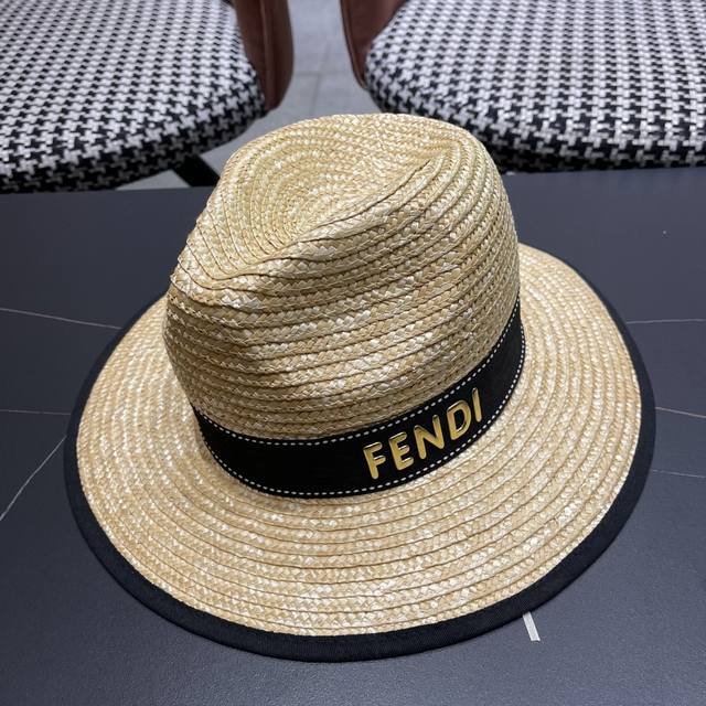 Fendi Large-Brimmed Straw Jazz Hat For Women, Summer New Style, Beach Sun Protec