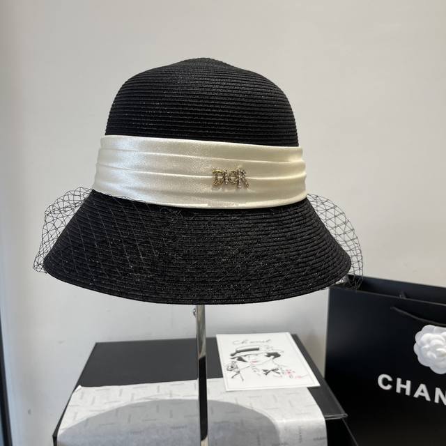 Dior New Mesh Bucket Hat, Lady-Like Style, Pp Grass Fabric, Head Circumference 5
