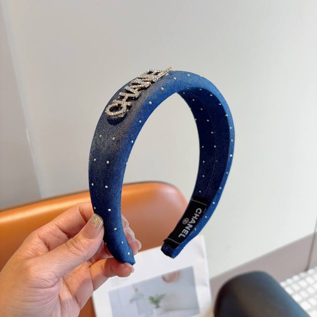 With Packaging Chanel High-End New Denim-Colored Full-Diamond Hairband, Fashiona