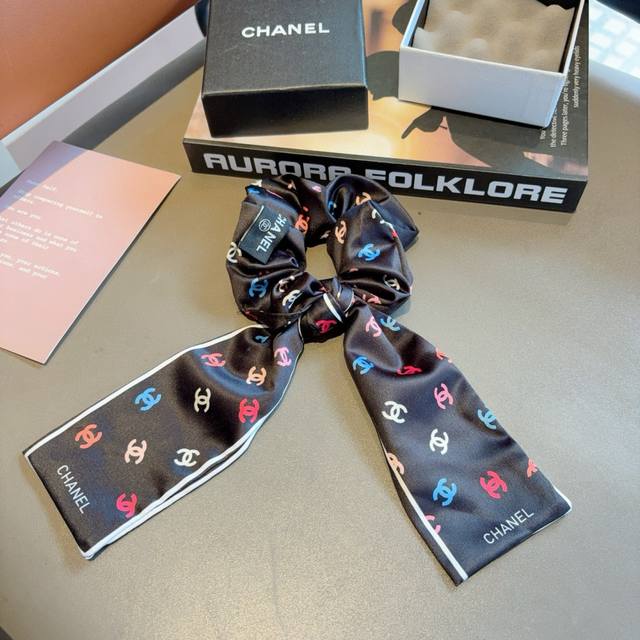 With Packaging Chanel Chanel Letter Ribbon Ponytail Hair Tie, Bow-Shaped Elastic