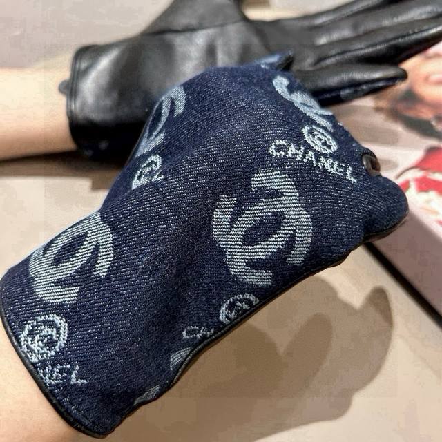 Chanel New Arrival Short Denim Gloves With Sheepskin, Fashionable Motorcycle Glo