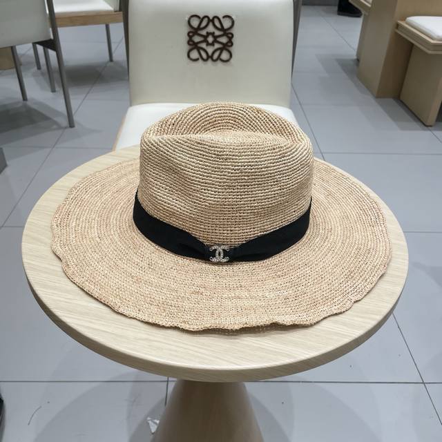 Chanel Wide-Brimmed Raffia Straw Hat For Women, Summer Travel Versatile Ceremony