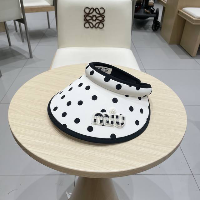 Miu Miu New Polka Dot Open-Top Sun Hat, Sun Visor