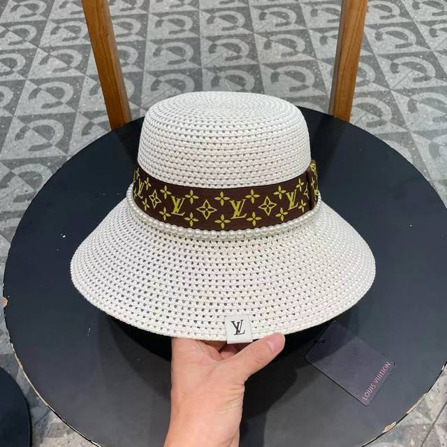 Lv Louis Vuitton New Arrival Woven Strap Resort-Style Bowler Hat Straw Hat, Trav