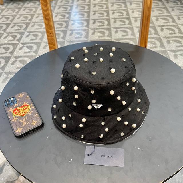 Prada Prada Niche Pearl And Rhinestone Fisherman's Hat For Women, Light Luxury F