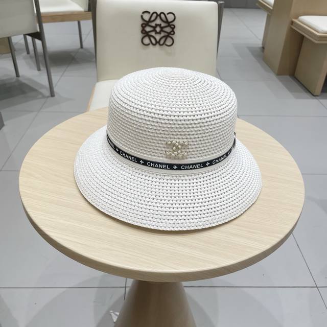 Chanel Chanel New Arrival Lace-Up Straw Woven Lampshade Hat~