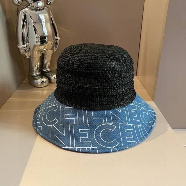 Celine New Straw Hat, Made Of Raffia, With Vintage Floral Pattern Fabric, A Must