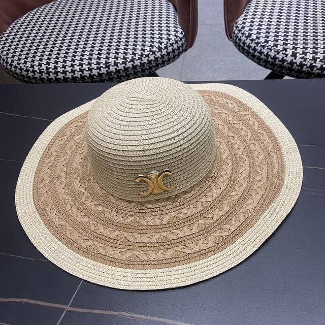 Celine 2025 New Bestselling Straw Hat And Bag Set For Outdoor Travel, Sun Protec