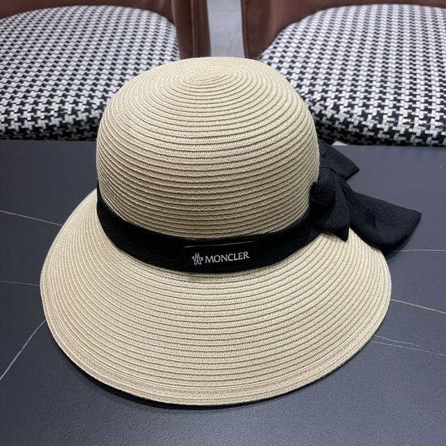 Moncler Women's Spring/Summer Korean-Style Chic Elegant Bow-Knot Straw Fisherman