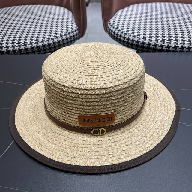 Dior New Arrival Straw Hat For Women, Summer Travel Sun Protection Hat, Flat-Top
