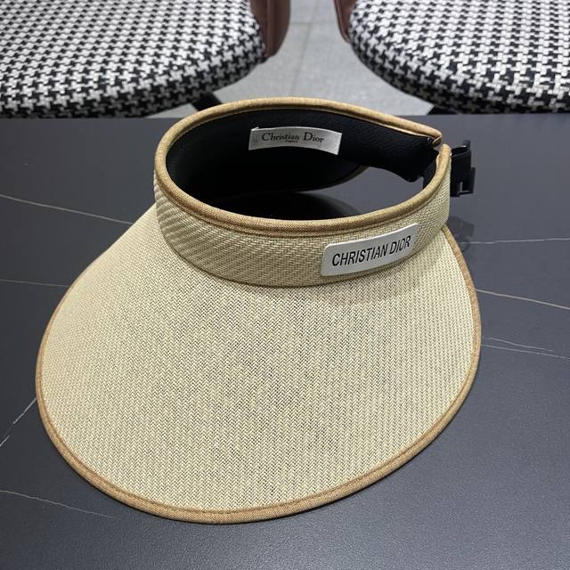 Dior Sun Hat For Women, Summer Straw-Woven Wide-Brimmed Hat With Open Top, Uv Pr