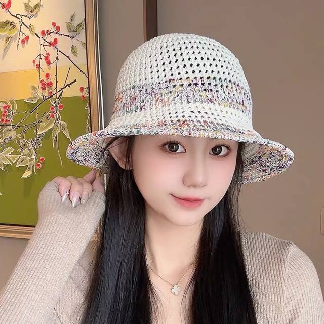 Prada Spring/Summer New Arrival Woven Rainbow-Edged Straw Hat, Simple And Sweet