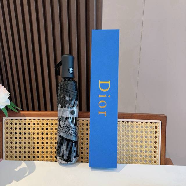 Dior Classic Transparent Three-Fold Automatic Folding Umbrella, Exquisitely Craf