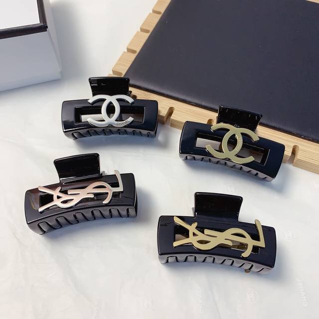 Ysl Saint Laurent Chanel Acrylic Titanium Steel Logo Hair Clip Elegant And Versa