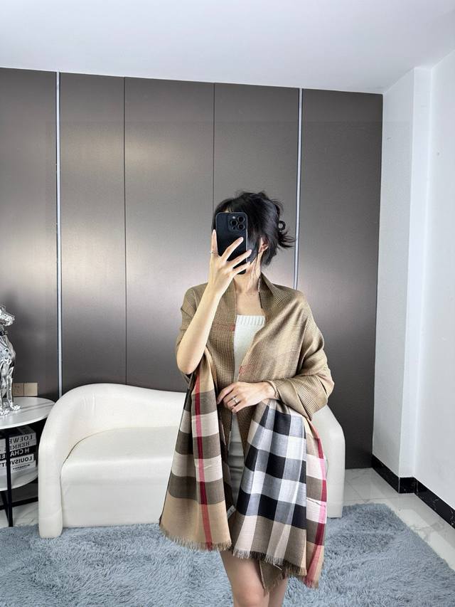 Houndstooth Double-Sided Shawl 70% Cashmere 70X200Cm Large Cashmere Shawl Double