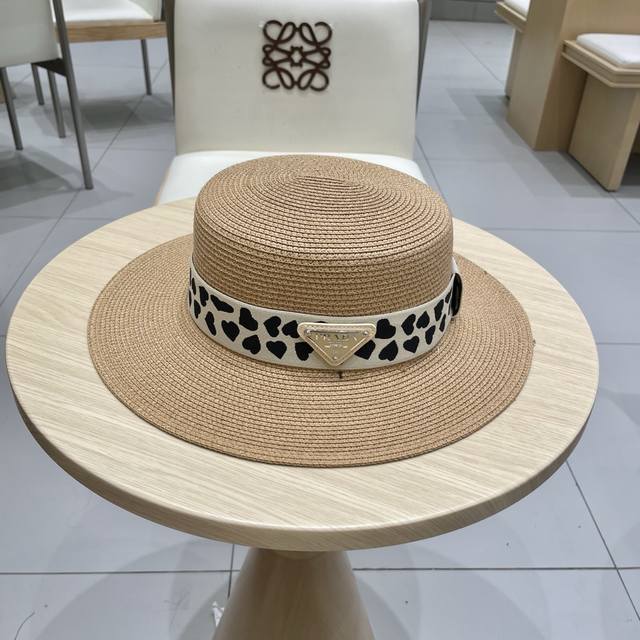 Prada Flat-Top Straw Hat, Top Hat, Head Circumference 57 Cm