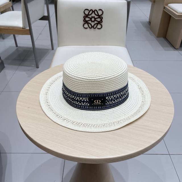 Dior Bohemian-Style Flat-Top Straw Hat For Women, 2025 New Summer Beach Vacation