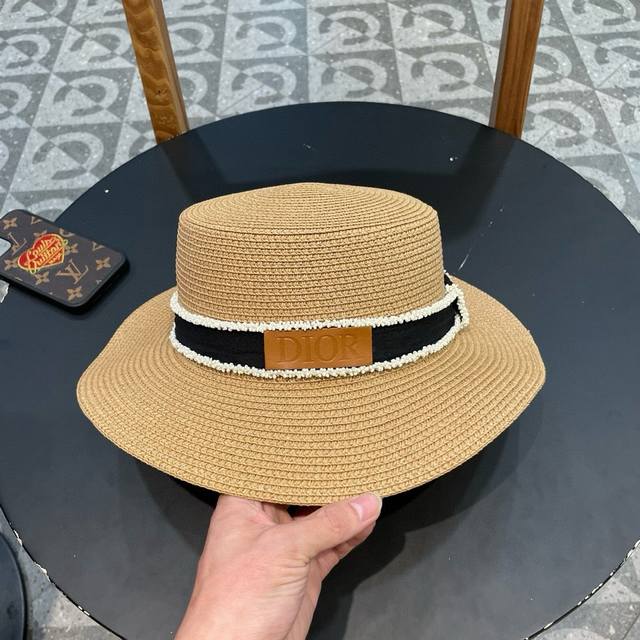 Dior 2025 New Arrival Luxury Brand Color-Block Straw Hat, Summer Beach Essential