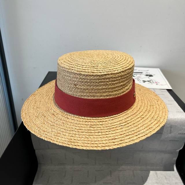 Balenciaga New Arrival Flat-Top Raffia Straw Hat, Head Circumference 57Cm