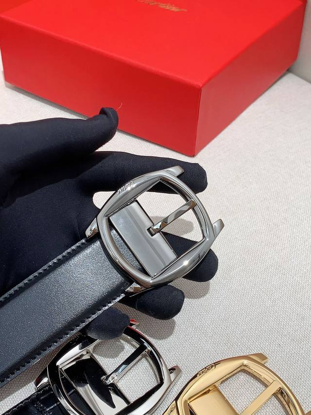 Cartier Pin Buckle Belt, Cartier Logo. Black And Brown Double-Sided Leather Belt