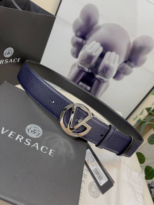 Versace Reversible Belt In Calf Leather With Medusa V-Shaped Buckle Holes, 4.0Cm