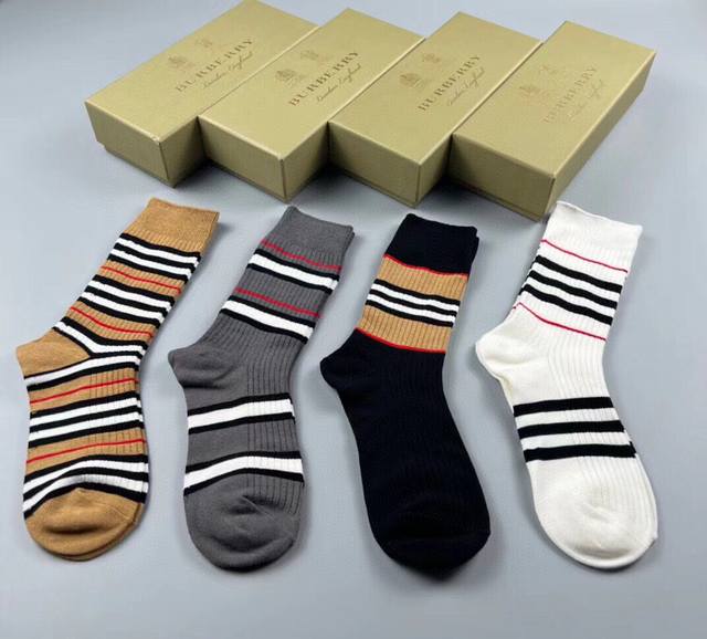 Special Burberry B-House Premium New Arrival Women's Mid-Calf Socks, One Box Of