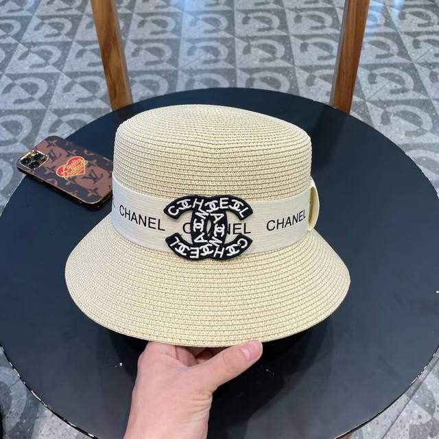 Chanel 2025 New Straw Bucket Hat With Wide Brim And Sun Protection, Beach Style,