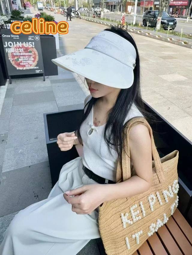 Cellne New Chinese-Style Floral Patterned Open-Top Sun Hat For Women, Perfect Fo