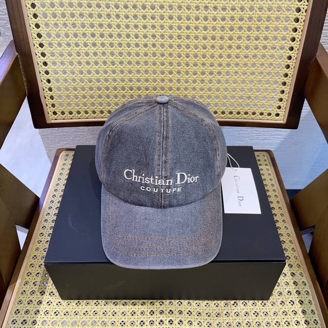 High-Volume Dior-Inspired Denim Baseball Cap, Washed And Distressed Denim Baseba
