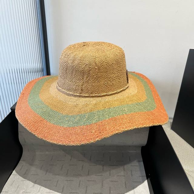 Running Quantity Loewe ~ Spring/Summer New Large-Brimmed Sun Hat Rainbow Edges,