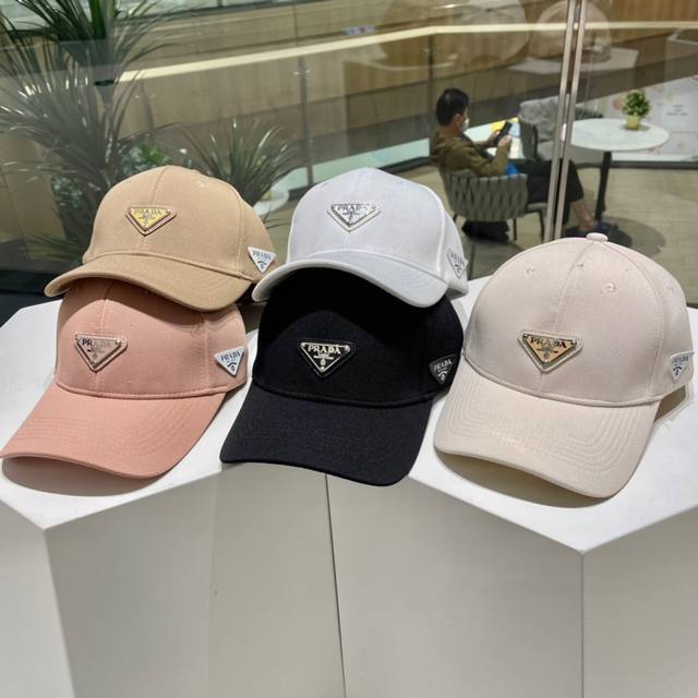 Prada Classic Baseball Cap, Prada Triangle Logo On The Brim, Adjustable Velcro S