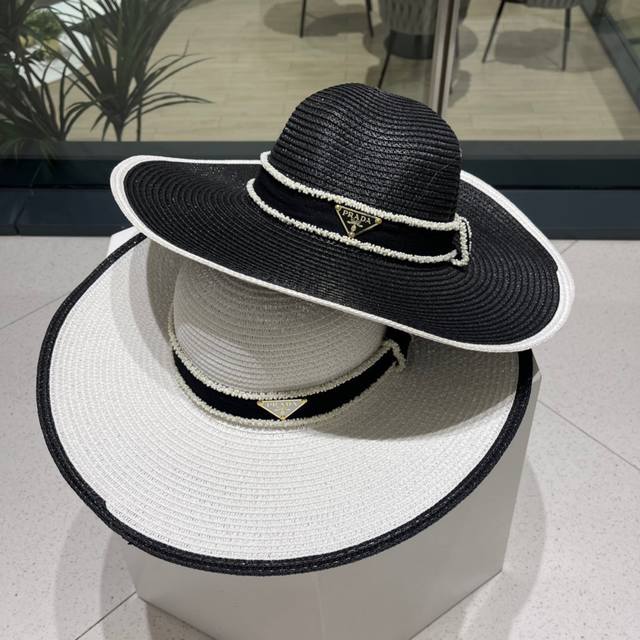 Prada New Wide-Brimmed Woven Strap Straw Hat, A Must-Have For Travel, Extremely