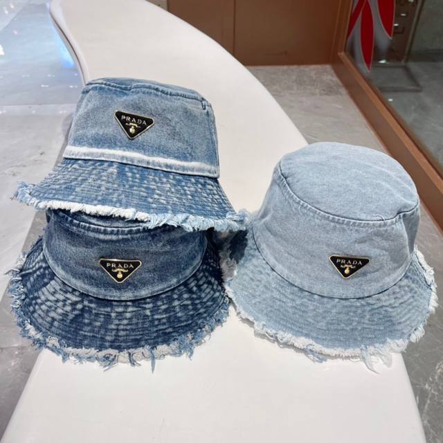 Prada Spring/Summer New Denim Washed Fisherman's Hat, Retro And Trendy Style, Un