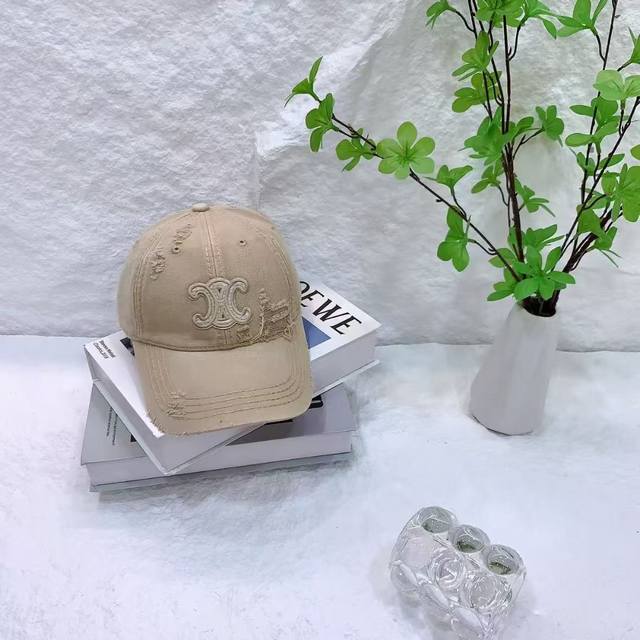 High-Volume Sales: Celine ~ New Distressed Washed Cotton Baseball Cap, Unique An