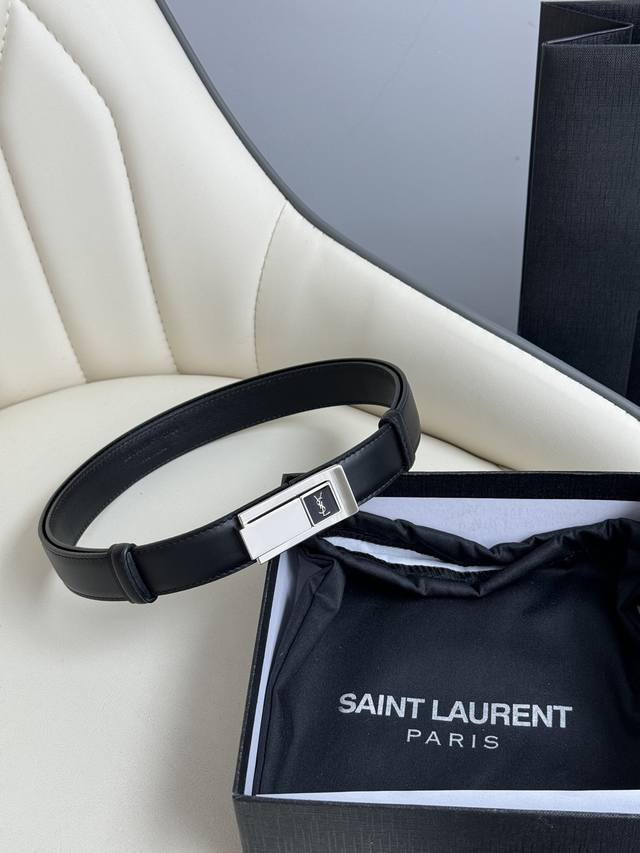 Special Edition Saint Laurent Women's Belt, Genuine Gold-Plated Buckle, Italian